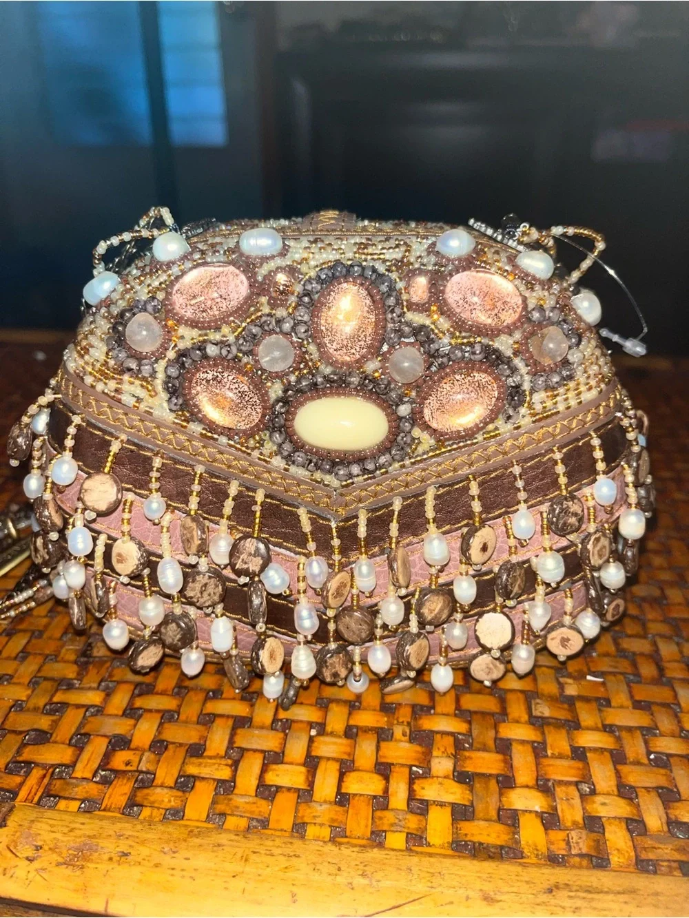 Mary Frances Beaded Evening Clutch with Pearl Fringe